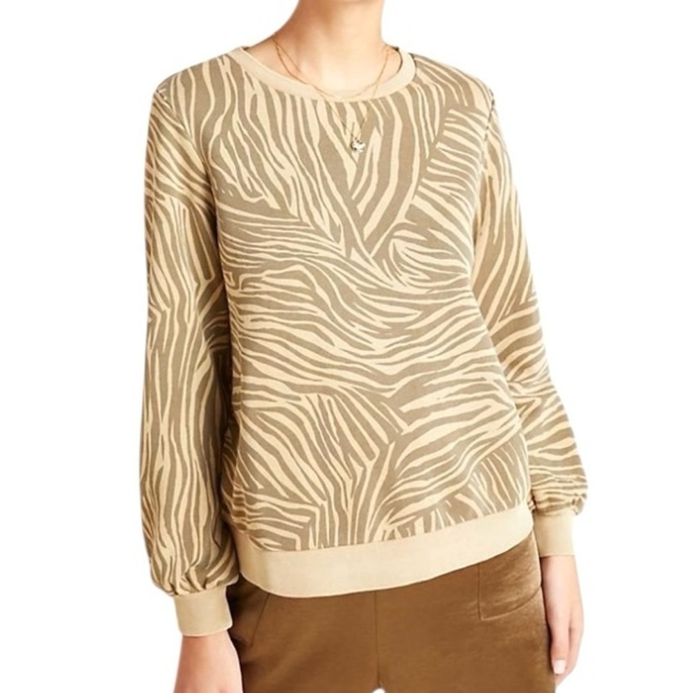 Anthropologie Dolan Left Coast Tiger Stripe Sweatshirt Pullover Tan Brown XS